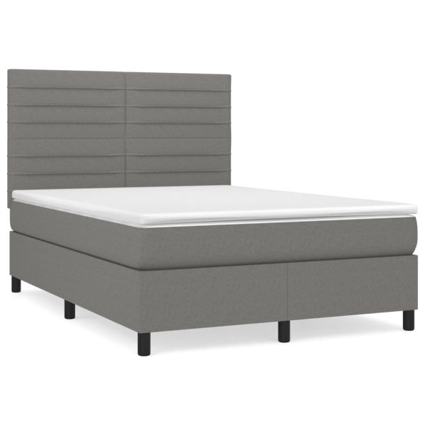 Pat box spring cu saltea, gri închis, 140×200 cm, textil