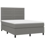 Pat box spring cu saltea, gri închis, 140×200 cm, textil