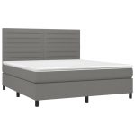 Pat continental cu saltea, gri închis, 160×200 cm, țesătură