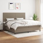 Pat box spring cu saltea, gri taupe, 200×200 cm, textil