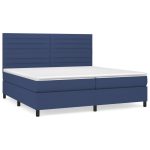 Pat box spring cu saltea, albastru, 200×200 cm, textil