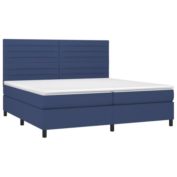 Pat box spring cu saltea, albastru, 200×200 cm, textil