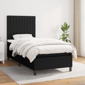 Pat box spring cu saltea, negru, 80×200 cm, textil