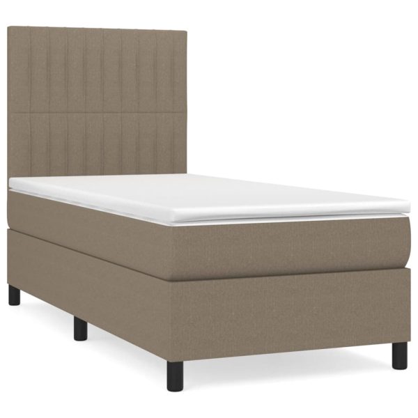 Pat box spring cu saltea, gri taupe, 80×200 cm, textil