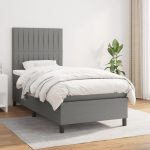 Pat box spring cu saltea, gri închis, 90×190 cm, textil
