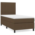Pat box spring cu saltea, maro închis, 90×190 cm, textil