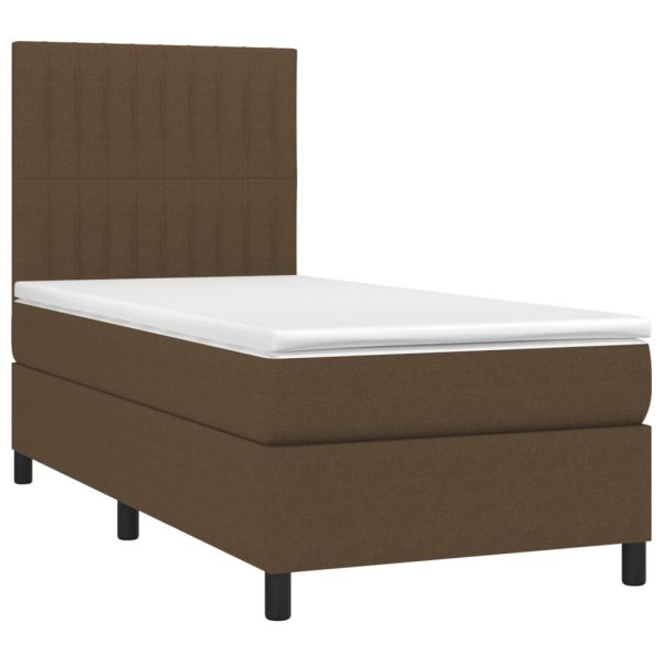 Pat box spring cu saltea, maro închis, 90×190 cm, textil