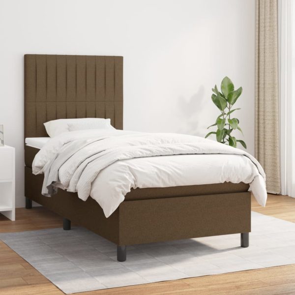 Pat box spring cu saltea, maro închis, 90×190 cm, textil