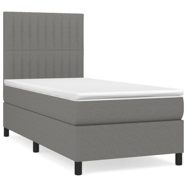 Pat box spring cu saltea, gri închis, 100×200 cm, textil
