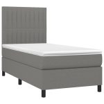 Pat box spring cu saltea, gri închis, 100×200 cm, textil
