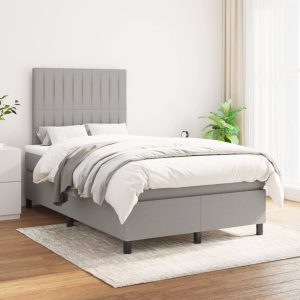 Pat box spring cu saltea, gri deschis, 120×200 cm, textil