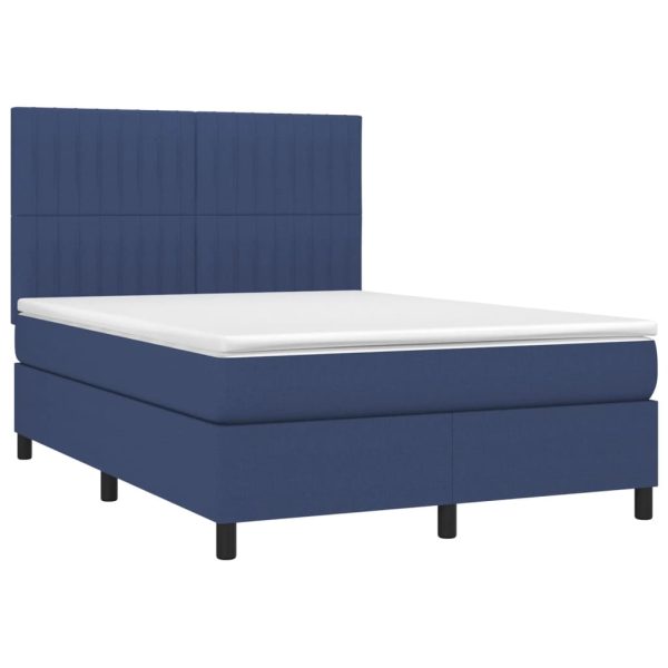 Pat box spring cu saltea, albastru, 140×200 cm, textil