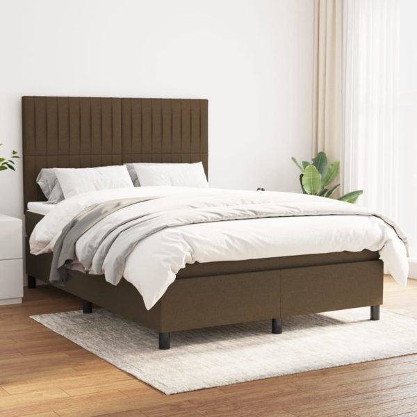 Pat continental cu saltea, maro închis, 140×200 cm, textil