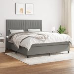 Pat box spring cu saltea, gri închis, 180×200 cm, textil