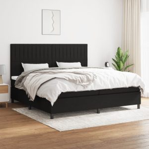 Pat box spring cu saltea, negru, 200×200 cm, textil