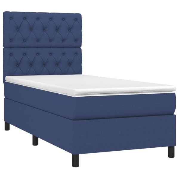 Pat box spring cu saltea, albastru, 80×200 cm, textil