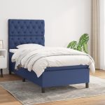 Pat box spring cu saltea, albastru, 80×200 cm, textil