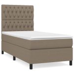 Pat box spring cu saltea, gri taupe, 90×200 cm, textil