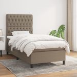 Pat box spring cu saltea, gri taupe, 90×200 cm, textil