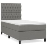 Pat box spring cu saltea, gri închis, 100×200 cm, textil