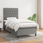 Pat box spring cu saltea, gri închis, 100×200 cm, textil