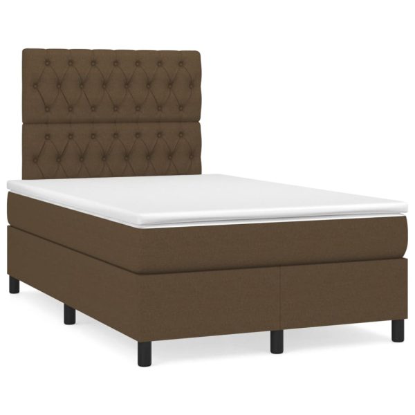 Pat box spring cu saltea, maro închis, 120×200 cm, textil