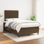 Pat box spring cu saltea, maro închis, 120×200 cm, textil