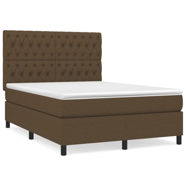 Pat box spring cu saltea, maro închis, 140×200 cm, textil