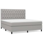 Pat continental cu saltea, gri deschis, 160×200 cm, textil
