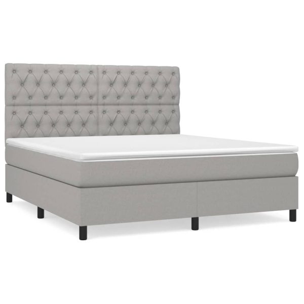 Pat continental cu saltea, gri deschis, 160×200 cm, textil