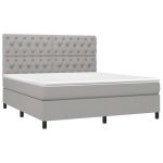 Pat continental cu saltea, gri deschis, 160×200 cm, textil