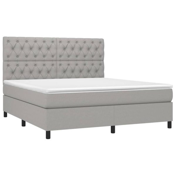 Pat continental cu saltea, gri deschis, 160×200 cm, textil