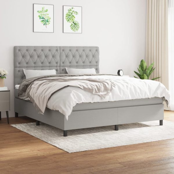 Pat continental cu saltea, gri deschis, 160×200 cm, textil