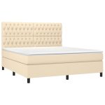Pat continental cu saltea, crem, 180×200 cm, textil