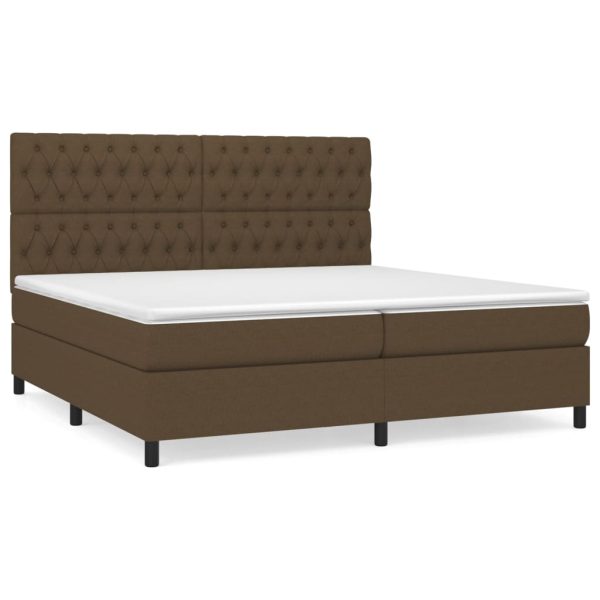 Pat box spring cu saltea, maro închis, 200×200 cm, textil