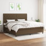 Pat box spring cu saltea, maro închis, 200×200 cm, textil