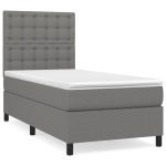 Pat box spring cu saltea, gri închis, 80×200 cm, textil