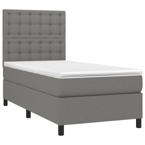 Pat box spring cu saltea, gri închis, 80×200 cm, textil