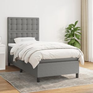 Pat box spring cu saltea, gri închis, 80×200 cm, textil