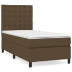 Pat box spring cu saltea, maro închis, 80×200 cm, textil