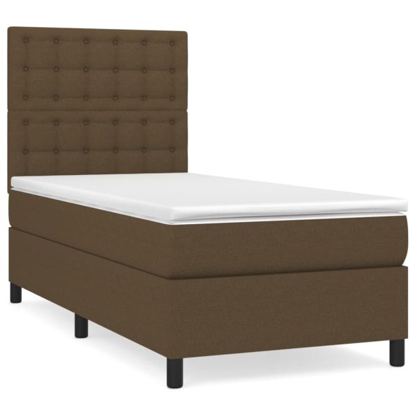 Pat box spring cu saltea, maro închis, 80×200 cm, textil