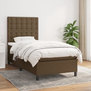 Pat box spring cu saltea, maro închis, 80×200 cm, textil