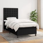 Pat box spring cu saltea, negru, 90×190 cm, textil