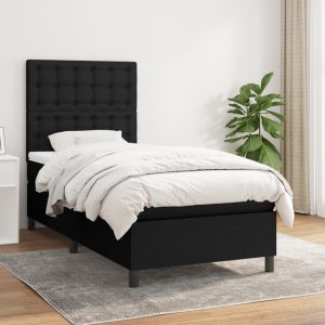 Pat box spring cu saltea, negru, 90×190 cm, textil