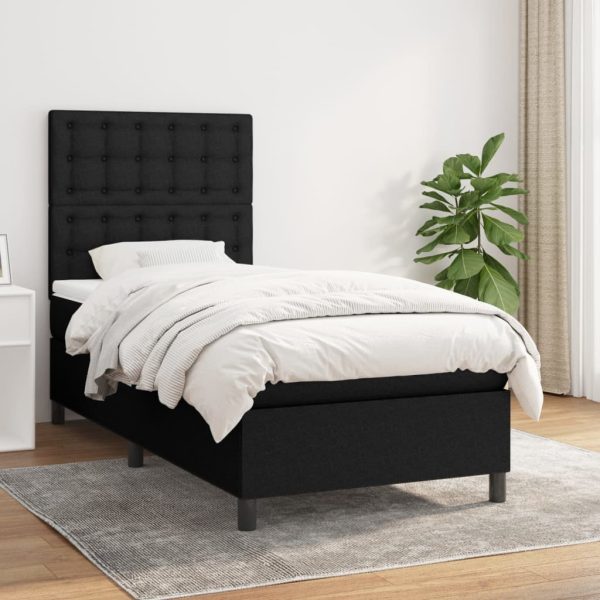 Pat box spring cu saltea, negru, 90×190 cm, textil