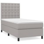 Pat box spring cu saltea, gri deschis, 90×200 cm, textil