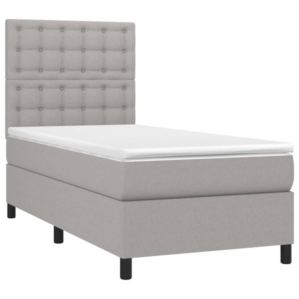 Pat box spring cu saltea, gri deschis, 90×200 cm, textil