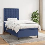 Pat box spring cu saltea, albastru, 90×200 cm, textil