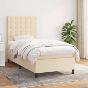 Pat box spring cu saltea, crem, 100×200 cm, textil