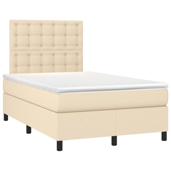 Pat box spring cu saltea, crem, 120×200 cm, textil